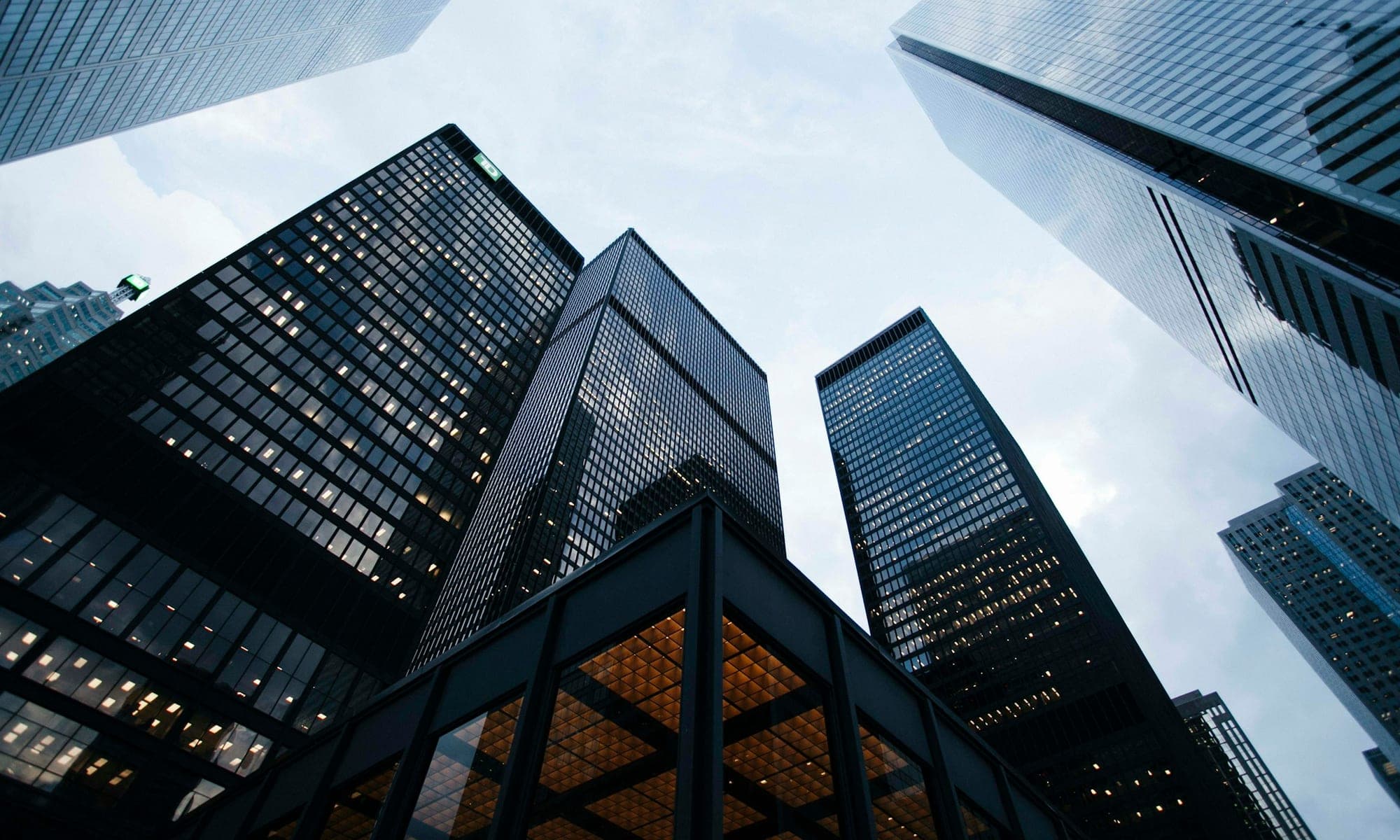 Glass high-rise towers seen from below
