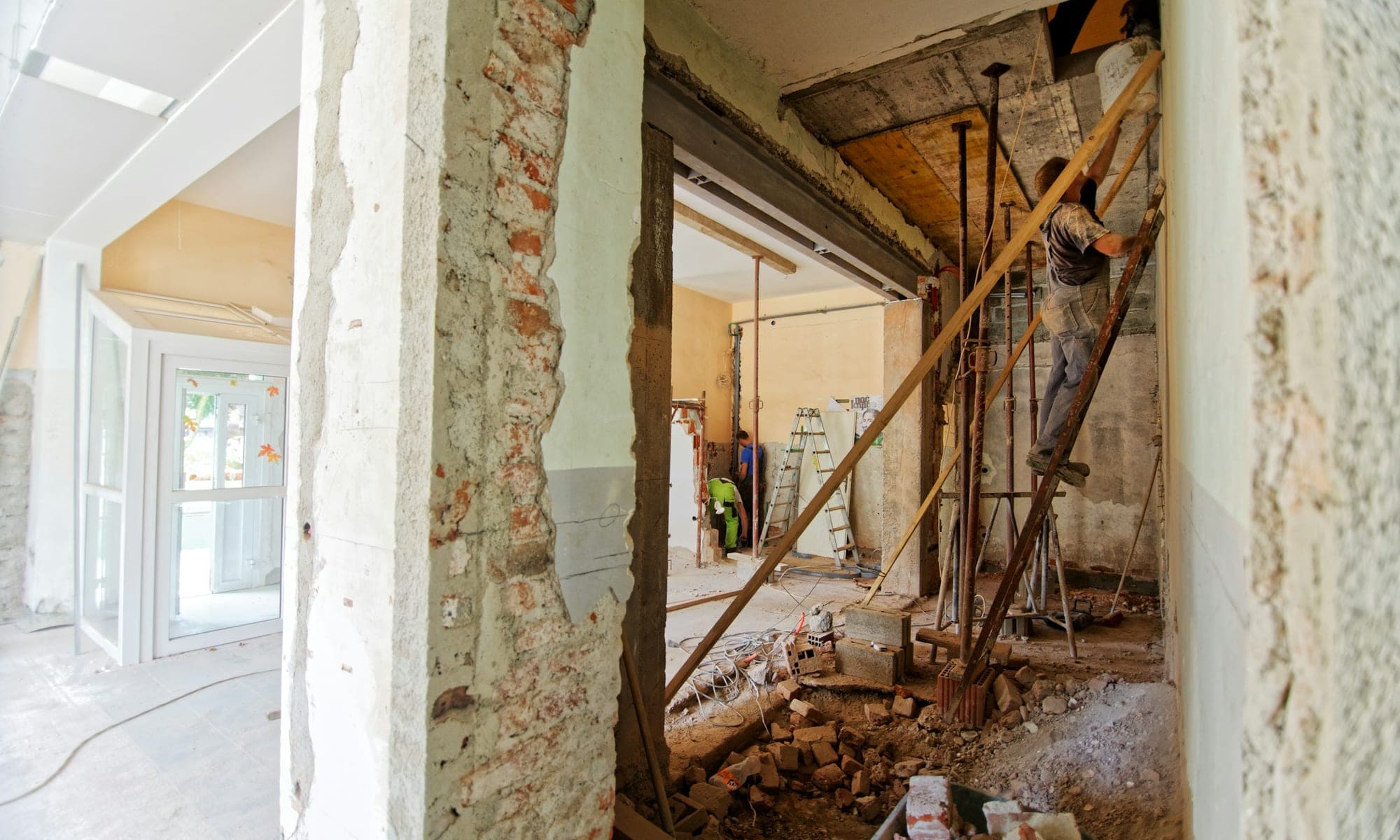 Interior under renovation with walls opened up