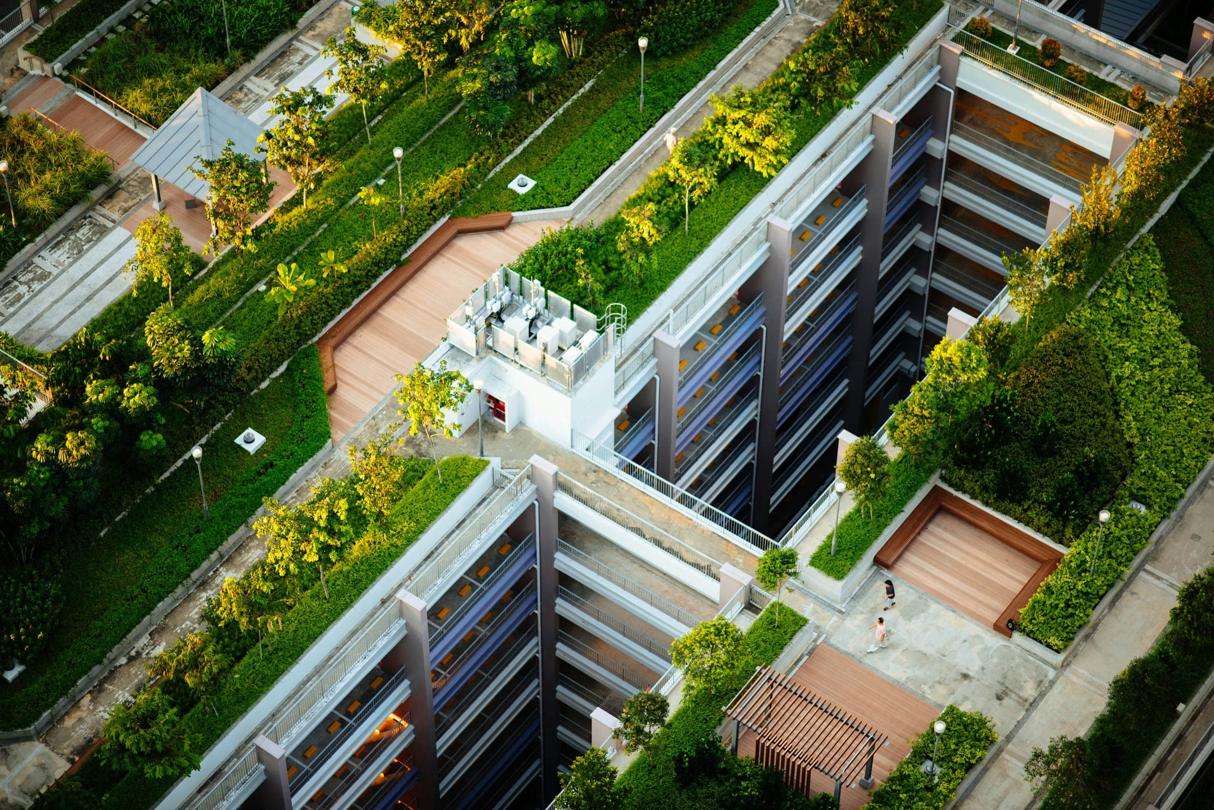 Terraced building with planted balconies
