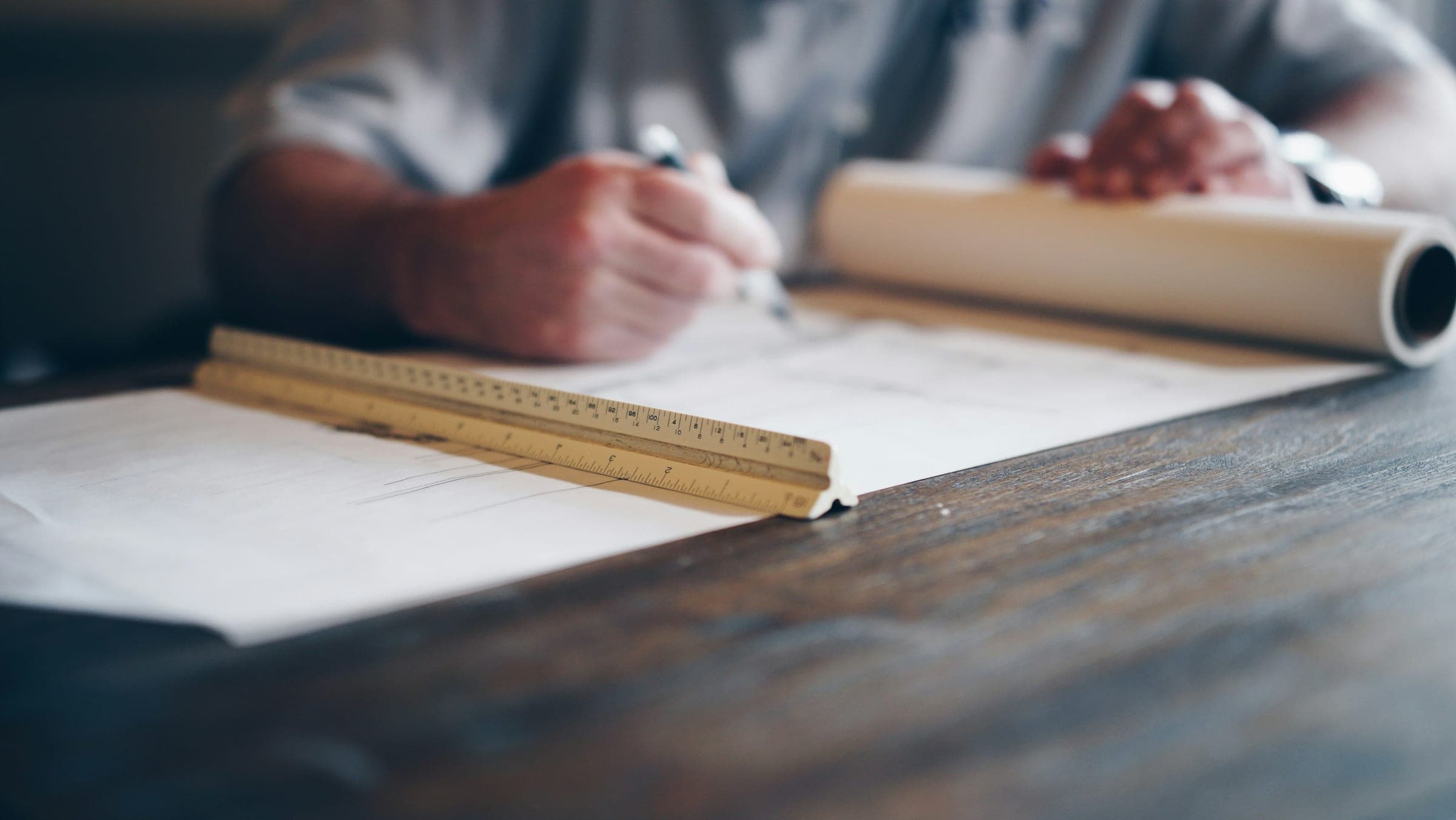 Architect drafting a construction drawing